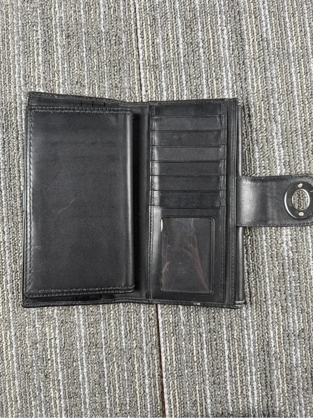 Vintage Coach Black Leather Checkbook Wallet with Silver Turnlock